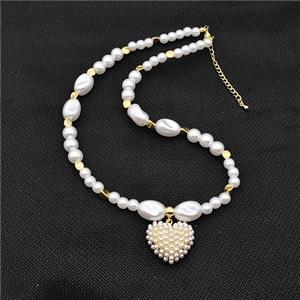 Pearlized ABS Resin Necklace With Heart, approx 25mm, 6-14mm
