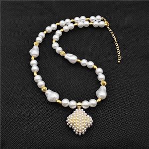 Pearlized ABS Resin Square Necklace, approx 25mm, 6-14mm