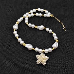 Pearlized ABS Resin Star Necklace, approx 25mm, 6-14mm