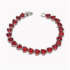 Copper Bracelet Pave Red Crystal Glass Platinum Plated, approx 7mm