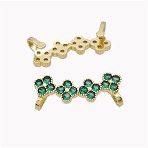 Copper Clover Brooch Micropave Green Zirconia Gold Plated, approx 8-30mm