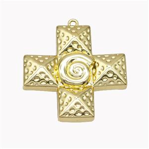 Copper Cross Pendant Hammered Spiral Shell Gold Plated, approx 32x32mm