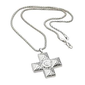 Copper Necklace With Cross Platinum Plated, approx 32mm, 2.5mm, 45cm length