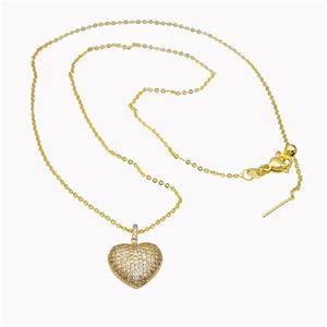 Copper Heart Necklace Pave Zirconia Gold Plated, approx 16mm, 1.2mm, 43cm length