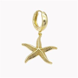 Copper Starfish Hoop Earrings Gold Plated, approx 25mm, 15mm dia