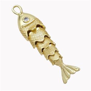 Copper Fish Pendant Pave Zirconia Gold Plated, approx 10-40mm