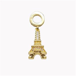 Eiffel Tower Charms Copper Pendant Pave Zirconia Gold Plated, approx 9-14mm, 8mm