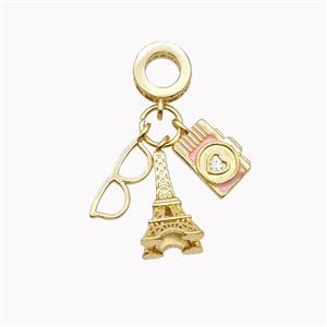 Copper Eiffel Tower Camera Eyeglass Pendant Gold Plated, approx 8-14mm, 7-10mm, 8mm