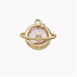 Copper Planet Pendant Pave Pink Crystal Glass Gold Plated, approx 12mm