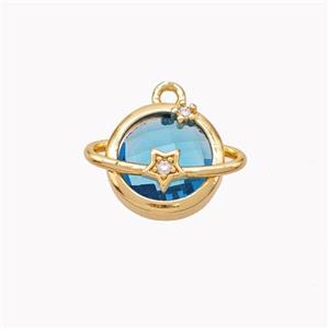 Copper Planet Pendant Pave Blue Crystal Glass Gold Plated, approx 12mm