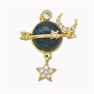 Copper Sun Pendant Pave Black Cateye Glass Moon Star Gold Plated, approx 7mm, 10mm