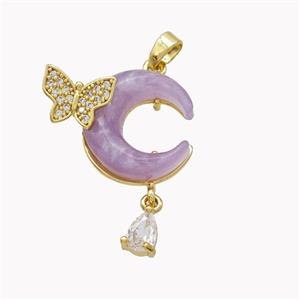 Copper Moon Pendant Pave Purple Acrylic Butterfly Gold Plated, approx 4-6mm, 8-10mm, 16mm