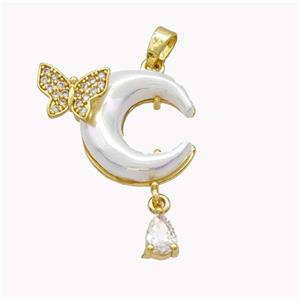 Copper Moon Pendant Pave White Acrylic Butterfly Gold Plated, approx 4-6mm, 8-10mm, 16mm