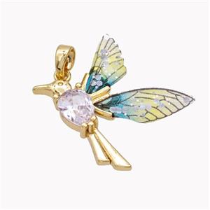 Copper Birds Pendant Pave Zirconia Acrylic Gold Plated, approx 20-22mm