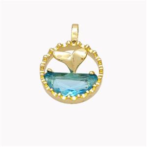 Copper Shark-tail Pendant Pave Crystal Glass Gold Plated, approx 14.5mm