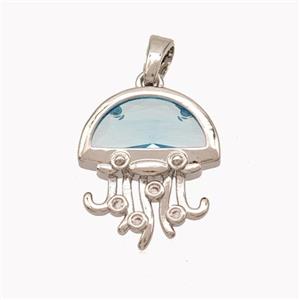 Copper Jellyfish Pendant Pave Crystal Glass Platinum Plated, approx 15-17mm