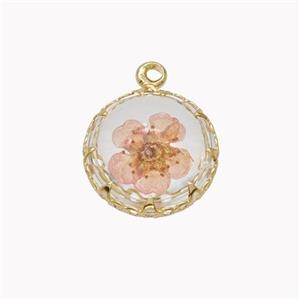 Acrylic Flower Pendant Gold Plated, approx 15mm