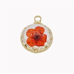 Acrylic Flower Pendant Gold Plated, approx 15mm