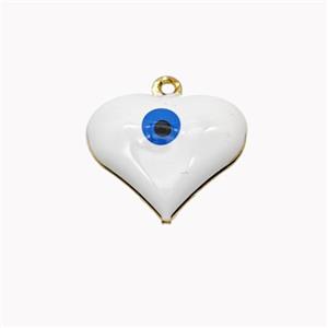 Copper Heart Pendant With Evil Eye White Enamel Gold Plated, approx 17mm