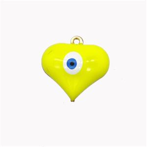 Copper Heart Pendant With Evil Eye Yellow Enamel Gold Plated, approx 17mm