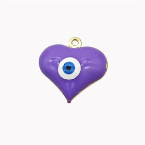 Copper Heart Pendant With Evil Eye Lavender Enamel Gold Plated, approx 17mm