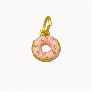 Copper Donut Pendant Pink Enamel Gold Plated, approx 11mm