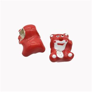 Copper Bear Beads Red Enamel Large Hole Platinum Plated, approx 11-14.5mm, 4mm hole