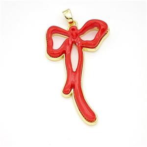 Copper Bowknot Pendant Pave Red Resin Gold Plated, approx 27-47mm