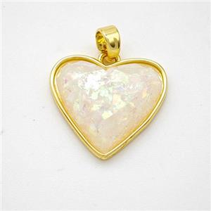 Copper Heart Pendant Pave White Fire Opal Gold Plated, approx 18mm