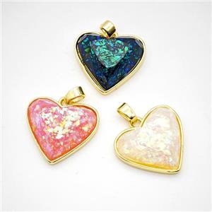 Copper Heart Pendant Pave Fire Opal Gold Plated Mixed, approx 18mm