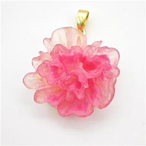 Fuchsia Resin Flower Pendant, approx 25mm