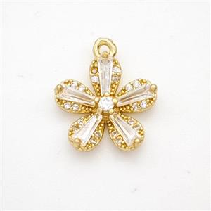 Copper Flower Pendant Pave Crystal Glass Zirconia Gold Plated, approx 13.5mm