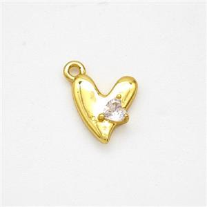 Copper Heart Pendant Pave Zirconia Gold Plated, approx 8.5-9mm