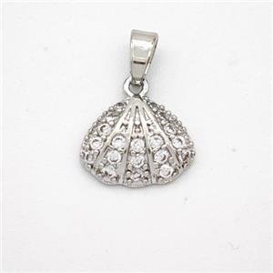 Copper Scallop Shell Pendant Pave Zirconia Platinum Plated, approx 10-12mm