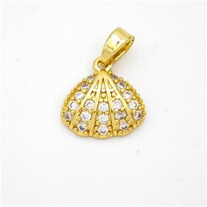 Copper Scallop Shell Pendant Pave Zirconia Gold Plated, approx 10-12mm