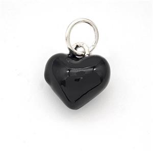 Copper Heart Pendant Black Enamel Platinum Plated, approx 12.5mm