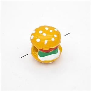 Hamburger Charms Copper Beads Yellow Enamel Large Hole Gold Plated, approx 11mm, 4mm hole