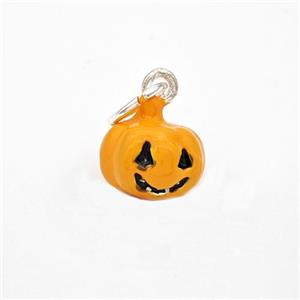 Halloween Pumpkin Charms Copper Pendant Orange Enamel Platinum Plated, approx 11mm