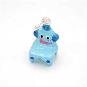 Stool Charms Copper Pendant Blue Enamel Platinum Plated, approx 11-13mm