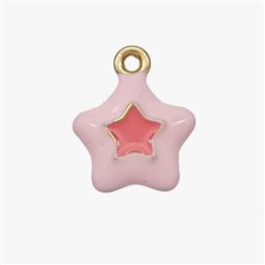 Copper Star Pendant White Pink Enamel Gold Plated, approx 12mm