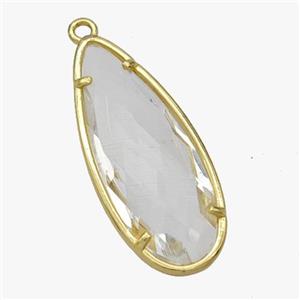 Crystal Glass Teardrop Pendant Faceted Gold Plated, approx 14-34mm