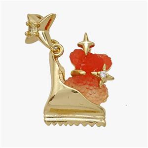 Copper Roller Saktes Pendant Pave Red Acrylic Bear Gold Plated, approx 10mm, 13-18mm