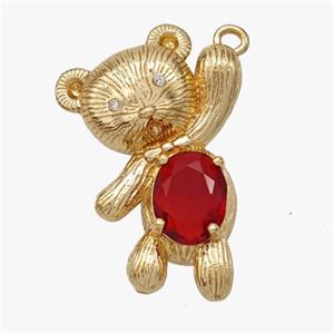 Copper Bear Pendant Pave Red Crystal Glass Gold Plated, approx 20-28mm