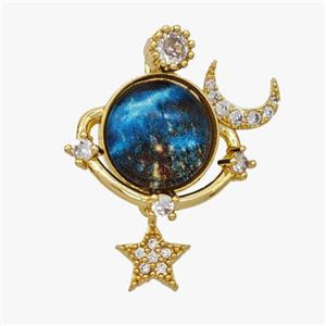 Copper Planet Pendant Pave Acrylic Zirconia Moon Star Gold Plated, approx 7mm, 20mm