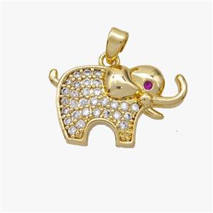 Copper Elephant Pendant Pave Zirconia Gold Plated, approx 13-20mm