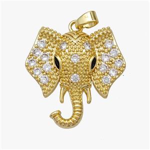 Copper Elephant Pendant MicroPave Zirconia Gold Plated, approx 22mm