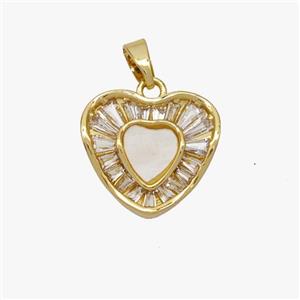 Copper Heart Pendant Pave Zirconia Gold Plated, approx 15mm