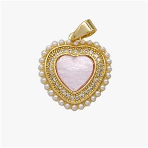 Copper Heart Pendant Pave Shell Zirconia Gold Plated, approx 16mm