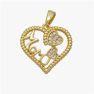 Copper Heart Pendant Pave Zirconia MOM Gold Plated, approx 18mm