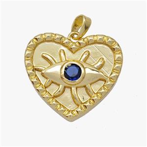 Copper Heart Eye Pendant Pave Zirconia Gold Plated, approx 22mm